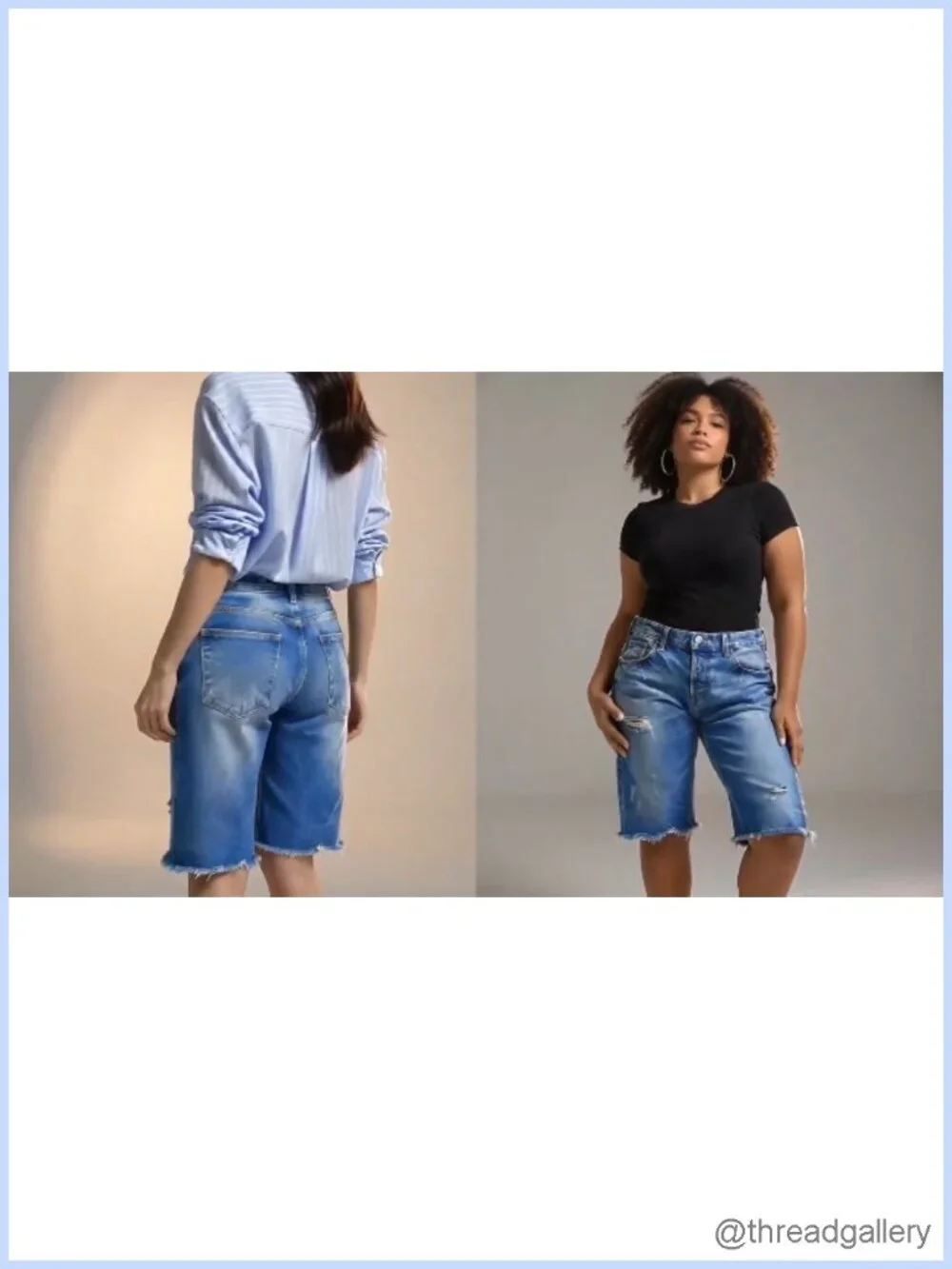 High Waist Straight Leg Bermuda Shorts Raw Hem Ripped Denim Women's Casual